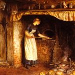 Tableau de Helen Allingham 1882 « Faire du pain » 1882 Paysanne enfournant son pain Tableau de Helen Allingham (1848-1926)